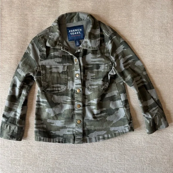 French Toast Kids Boys Camo Jacket Size 5 Army Green Button Military Style Coat - Picture 2 of 9